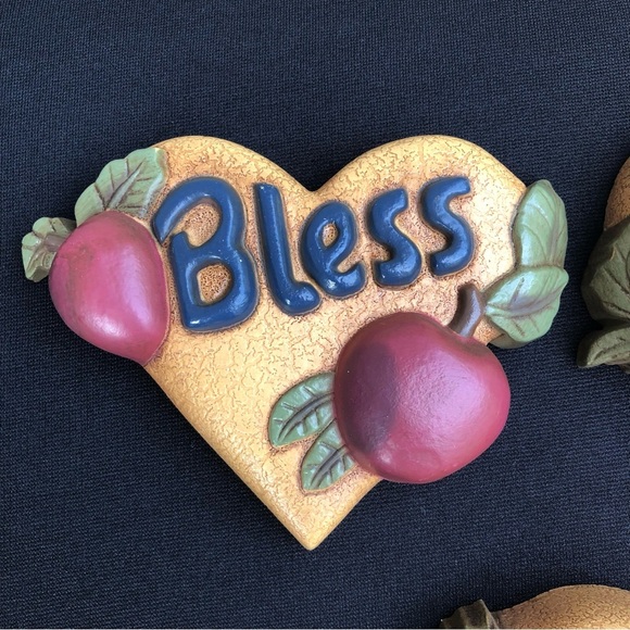 Vintage Home Interiors “Bless The Cook” 3 Plaques - Hearts Grapes Apples Pears - Picture 3 of 10